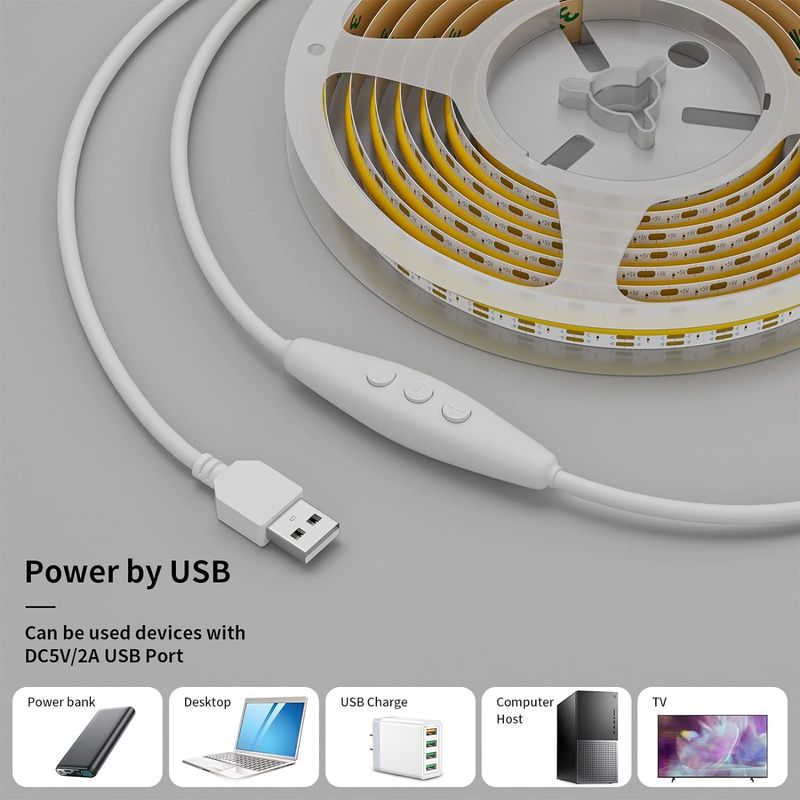 COB ضوء شريط LED CCT قابل للتوجيه 560LEDs CRI90 2m قابل للتخفيف 2700K-6500K 24V LED Tape Light Kit للغرفة النوم تحت الخزانة