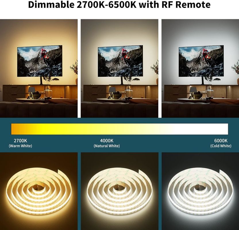 COB ضوء شريط LED CCT قابل للتوجيه 560LEDs CRI90 2m قابل للتخفيف 2700K-6500K 24V LED Tape Light Kit للغرفة النوم تحت الخزانة