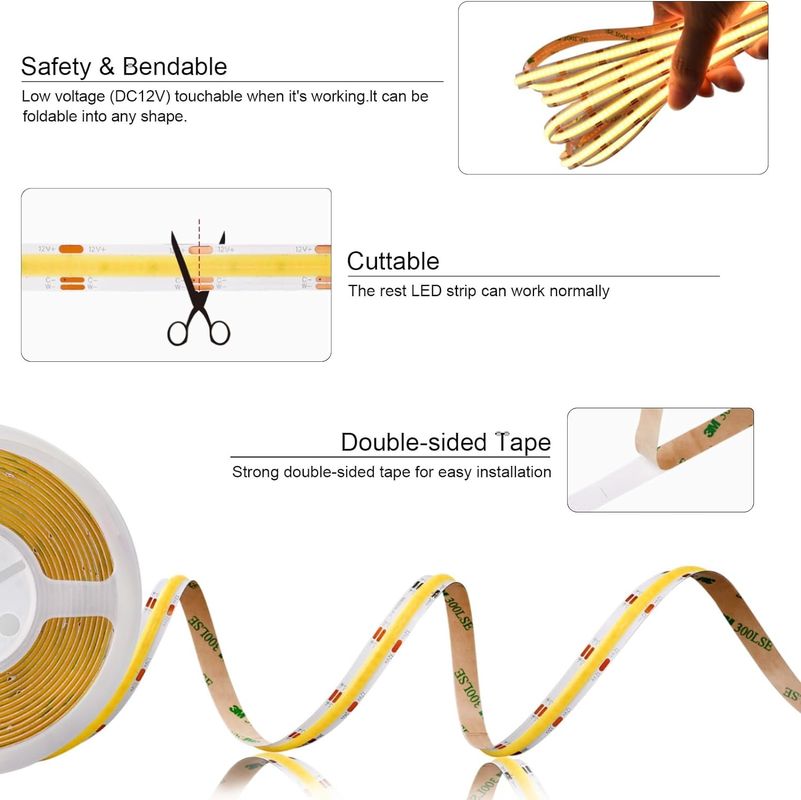 560LEDs COB LED شريط 90 CRI CCT مرن COB 3M مع محول ومراقب RF مصغّر