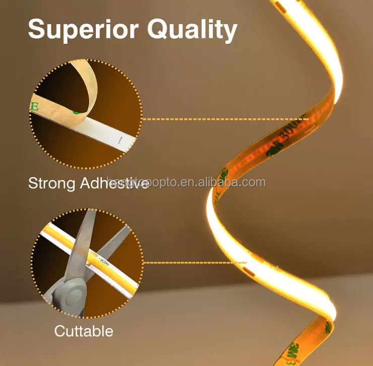 COB LED Strip 320leds 2024 مبيعات ساخنة قابلة للقطع 12VDC CRI90 3000K 2700K 4000K 6000K COB led strip لغرفة المعيشة