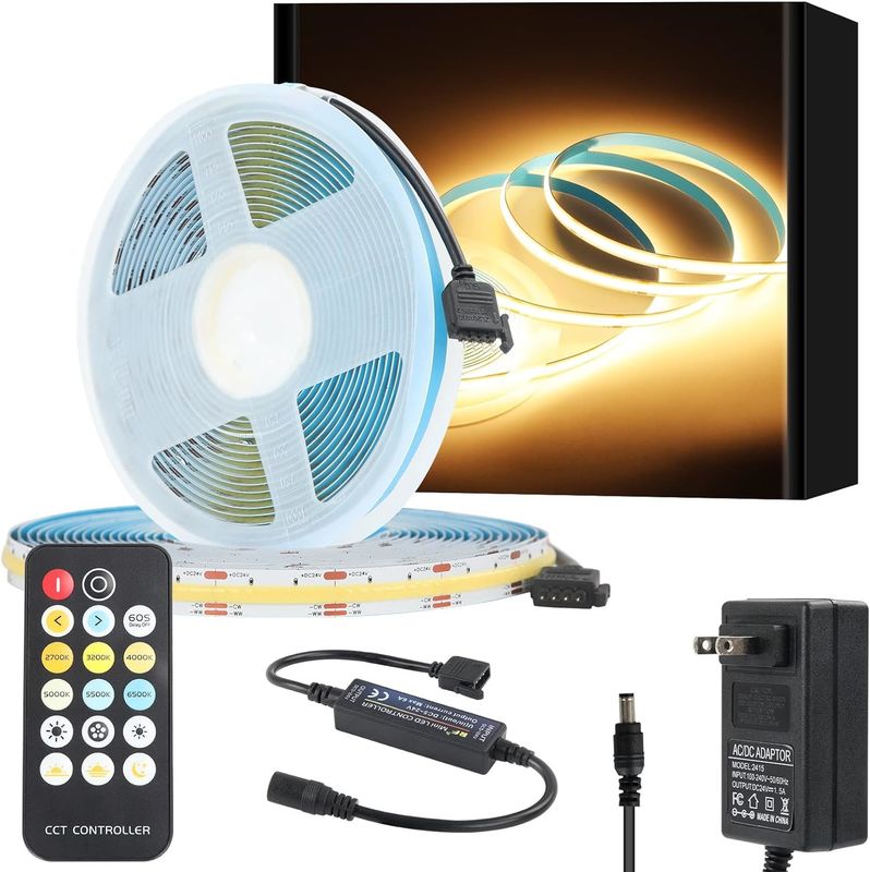 COB أضواء الشريط LED CCT (2700K-6500K قابل للتوجيه) 2M 560LEDs / m CRI90 Led Tape Light Kit مع صندوق حزمة الشريط LED للمنزل