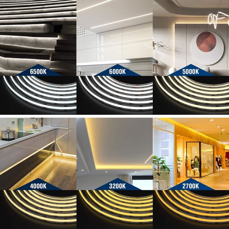 COB أضواء الشريط LED CCT (2700K-6500K قابل للتوجيه) 2M 560LEDs / m CRI90 Led Tape Light Kit مع صندوق حزمة الشريط LED للمنزل