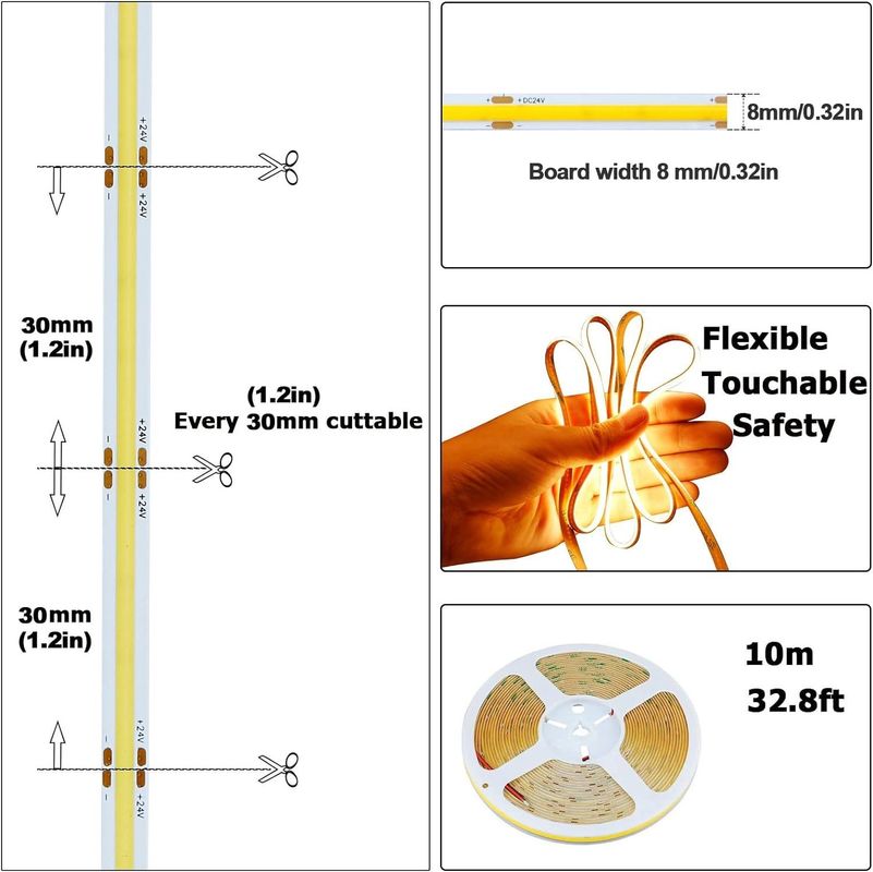 ديكور الداخلية والخارجية COB LED الشريط الضوء CRI عالية 280 320/480 التحكم عن بعد