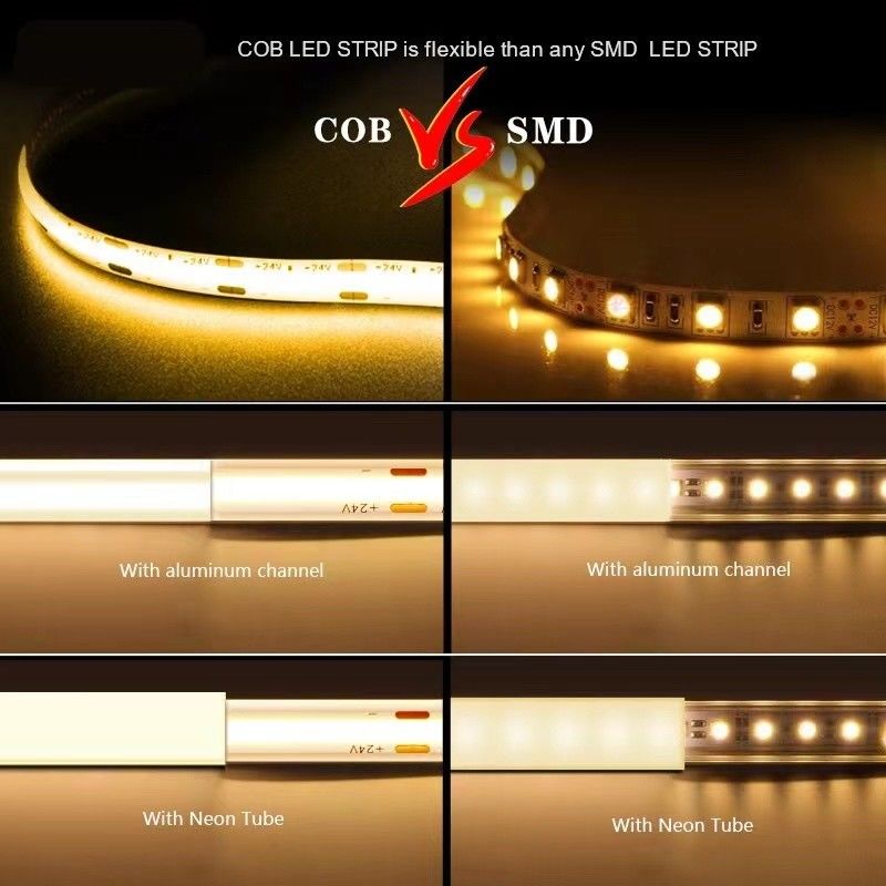 12 فولت 24 فولت مقاوم للماء IP65 IP67 IP68 CRI90 5M قابلة للتضييق COB مرنة شريط LED للداخل والخارج
