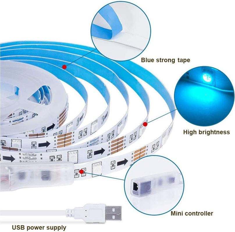 شريط LED ذكي للزخرفة 12 فولت 5 فولت USB التحكم في مزامنة الموسيقى ودرجة حرارة الألوان RGB