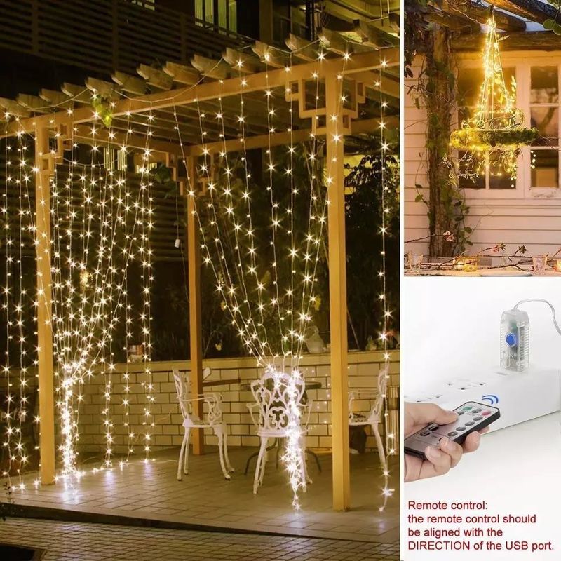 3500 كيلات ضوء ستارة LED أبيض دافئ لتزيين غرف النوم 3x2.4m 240d أوضاع طاقة USB