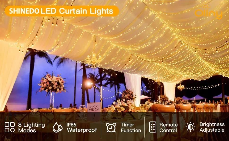 3500 كيلات ضوء ستارة LED أبيض دافئ لتزيين غرف النوم 3x2.4m 240d أوضاع طاقة USB