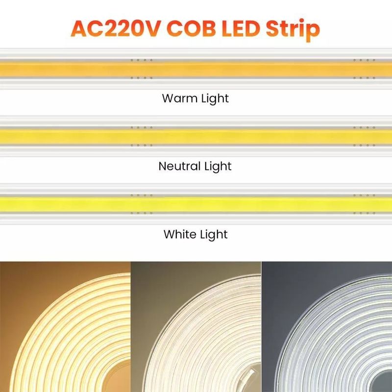 220v 280LEDs / m أبيض / أبيض دافئ / أبيض محايد COB LED شريط CE RoHS 100m 50m الجهد العالي