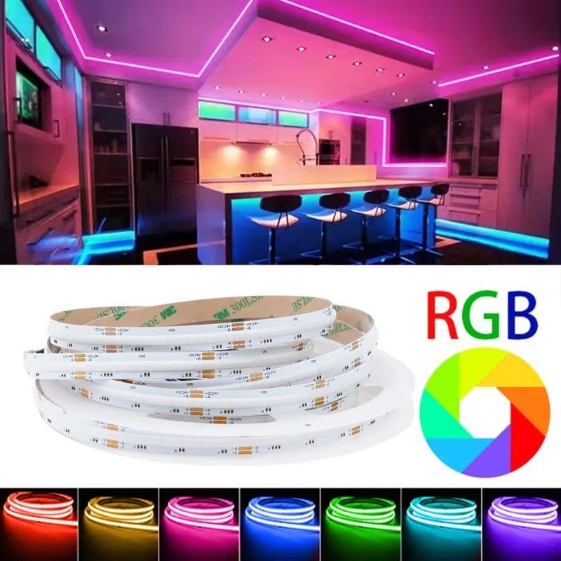 مصباح تدفق ضوئي lm 1000 24 فولت 576 leds / متر RGB COB LED Soft Light Strip Direct Good