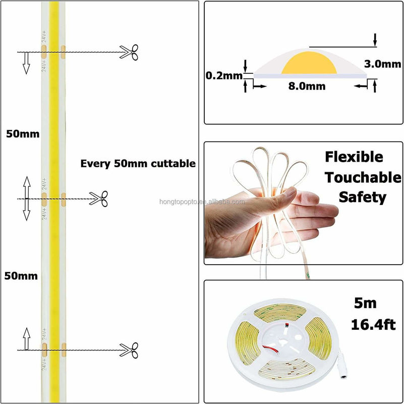 لا يوجد انخفاض في الضغط COB شريط LED DC24V CRI90 312LEDs / m 10Meter وقت العمل 30000 ساعة