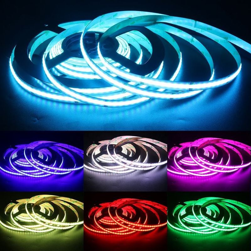 إضاءة المنازل الداخلية 12 فولت 24 فولت 576 رقاقة لكل متر 8 ملم RGB LED COB الشريط الضوء 5m 10m 50m