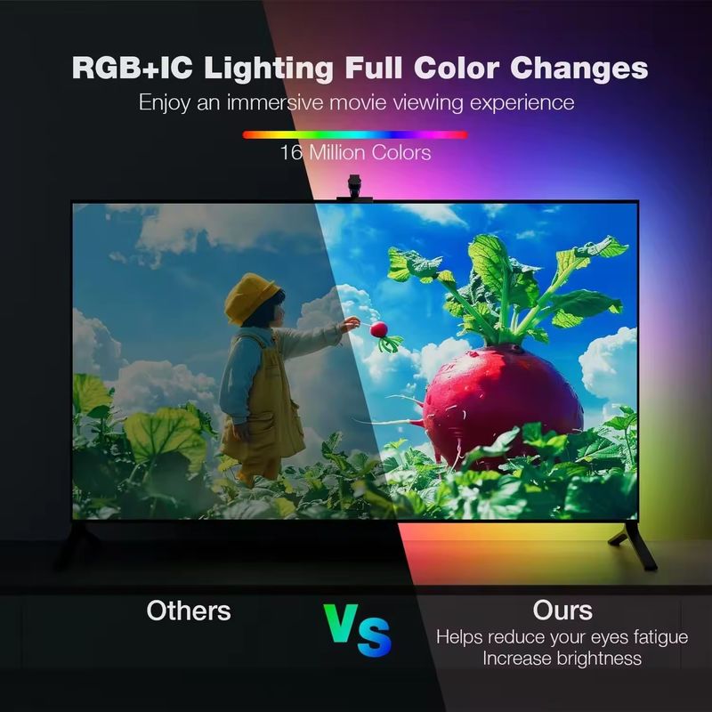 RGB الديكور بار LED التلفزيون الذكي الضوء الخلفي الشرائط أضواء مع كاميرا IP20 3.8m 12V للتلفزيون