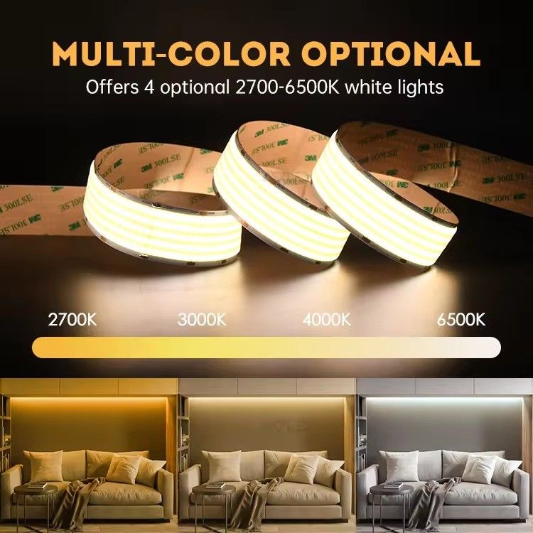 3- ضوء الشريط LED الأبيض الدافئ الأبيض COB LED للضوء الزخرفي 90Ra
