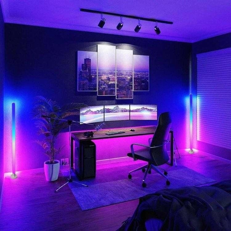 مادة جسم المصباح ABS 5V DC مدخل RGBIC Corner Standing Lamp App أضواء المنزل الذكي