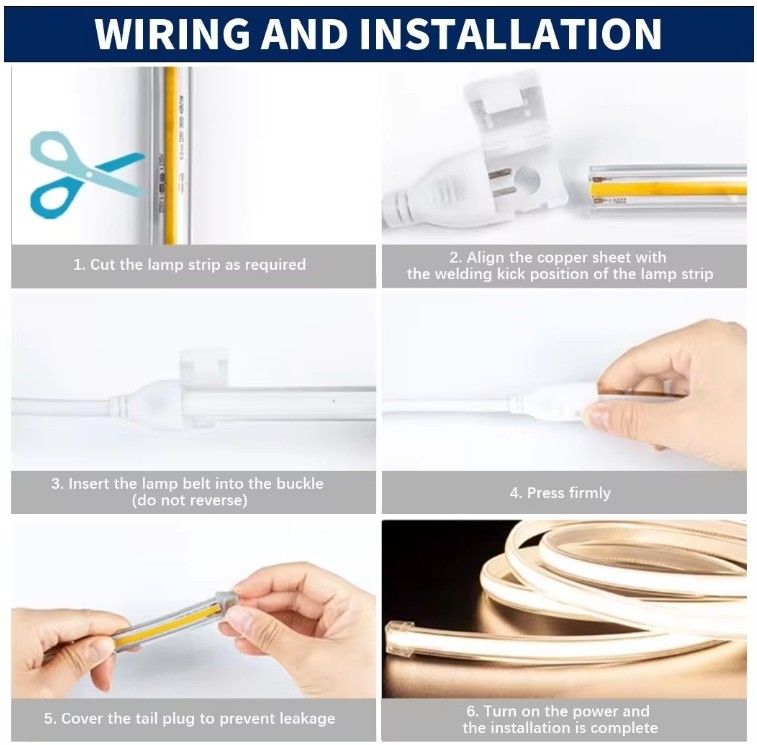 ضوء شريط LED مرن COB 288 LEDs الجهد العالي 110V 220V 2700K 3000K 4000K 6000K IP65