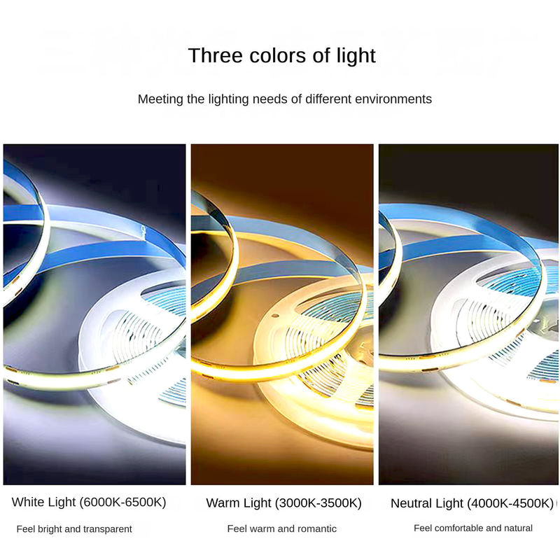 مصباح الكفاءة الضوئية 80lm / w العمر الطويل 50000 ساعة COB LED شريط CRI 90 5M لكل لفة DC12V 300 LED لكل متر