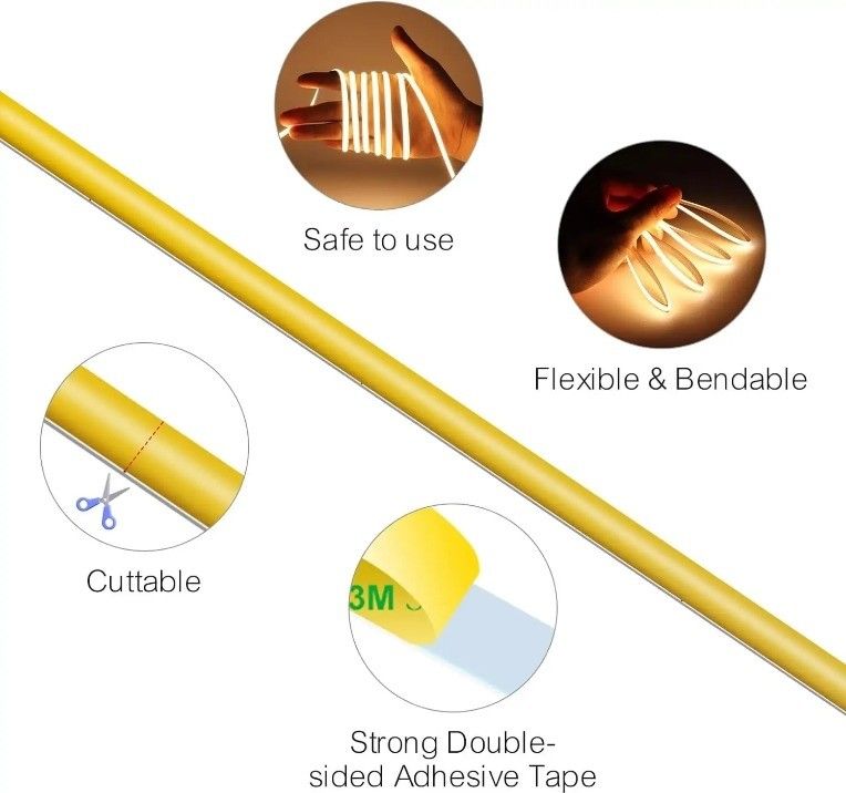 DC 12V 24V 5V ضوء LED ضيق للغاية 3mm بدون نقاط COB للضوء المرن