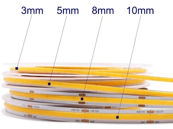 DC 12V 24V 5V ضوء LED ضيق للغاية 3mm بدون نقاط COB للضوء المرن