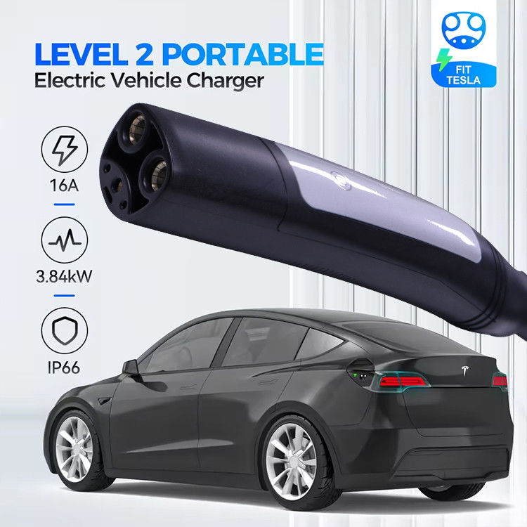 شاحن الكهرباء الكهربائية 16A 3.7kW 1 مرحلة مع كابل مقاوم للماء للمركبات الكهربائية ضوء مؤشر LCD من نوع مربع أبيض / أسود